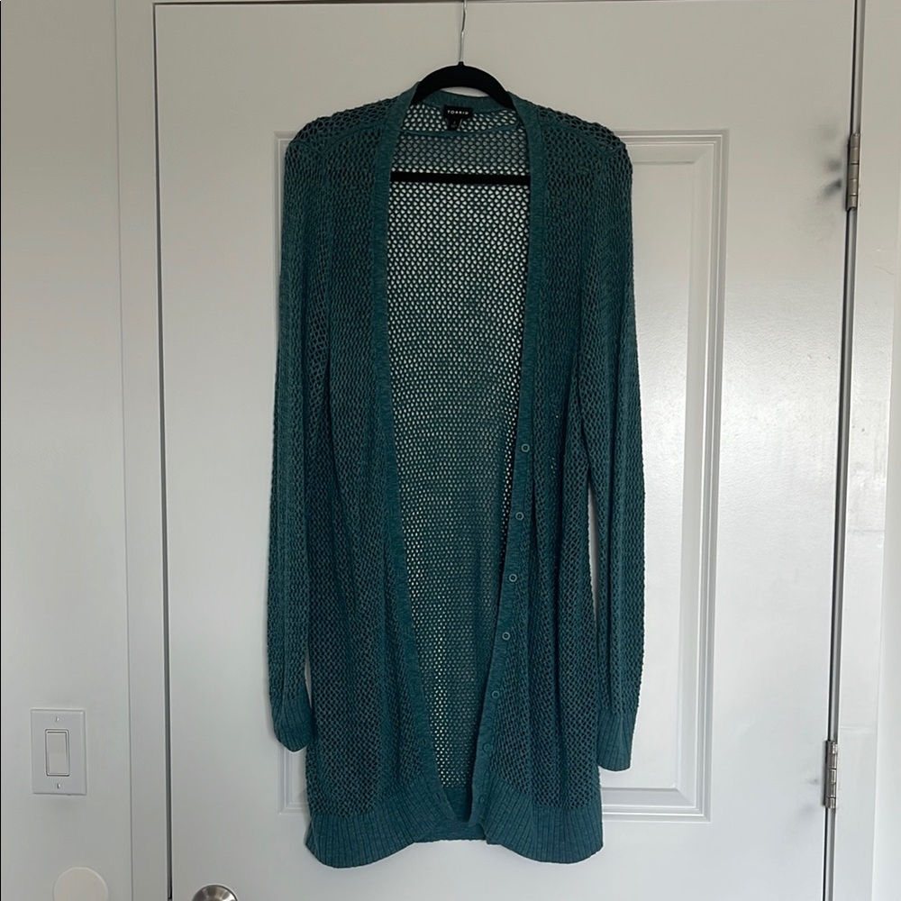 Torrid Teal Long Button Down Knit Cardigan